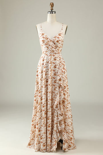 Robe de demoiselle d’honneur Boho à fleurs blanches avec volants